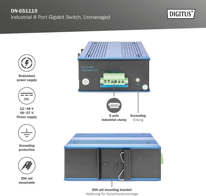Productafbeelding Digitus Industriële 8-poorts Gigabit schakelaar (8 ports)
