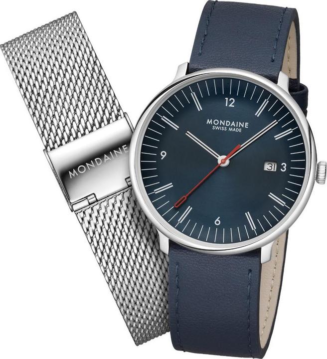 Image du produit Mondaine Doppio Set Blaues Veganes Apfelleder, 41 mm (Montre analogique, 41 mm)
