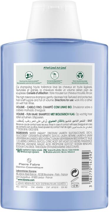 Actual product image Klorane Volume shampoo with organic linseed (200 ml, Liquid shampoo)