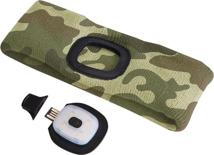 Produktbild Sixtol Stirnband mit Stirnlampe 180lm, wiederaufladbar, USB, Universalgrösse, Baumwolle/PE, Camouflage (180 lm)