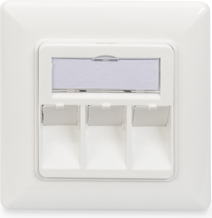 Actual product image Digitus Front panel for Keystone Jacks 3x RJ45 dust cover 80/80 + central plate pure white seperate mass..