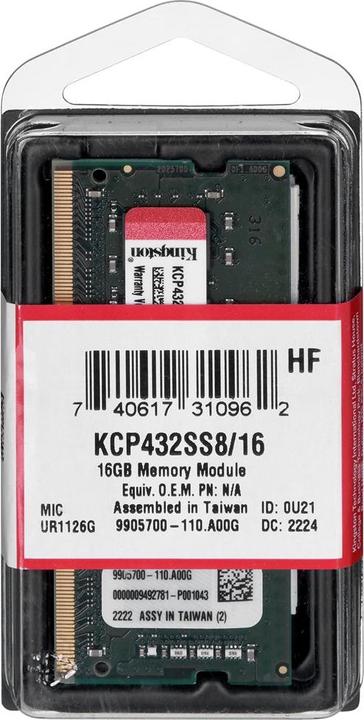 Image du produit Kingston Mémoire, DDR4 Single Rank, SODIMM (1 x 16GB, 3200 MHz, RAM DDR4, SO-DIMM)