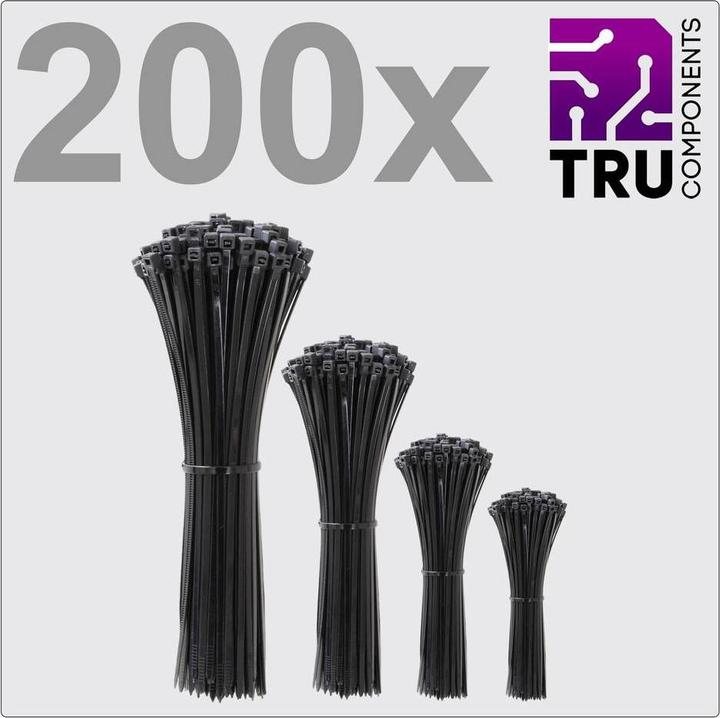 Tru Components TC-12888552 T24CA070 Kabelbinder Schwarz UV-stabilisiert 200 St (Kunststoffkabelbinder, 100 mm, 50 Stk.)