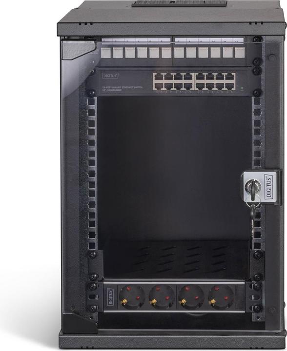 Actual product image Digitus 10" network set, 9U wall-mounted housing and accessories, black SOHO PRO version (9 RU, 10 inch rack)