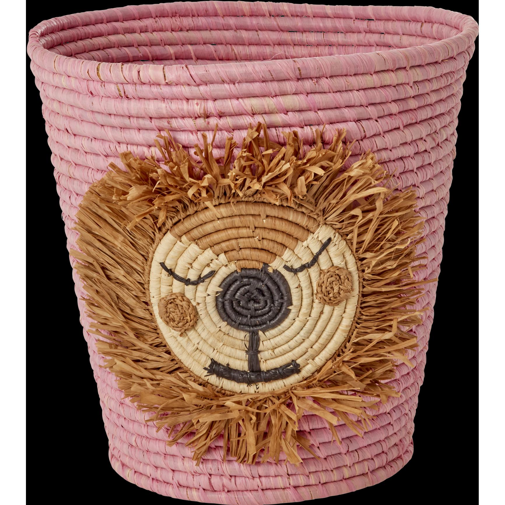 Rice, Spielzeugaufbewahrung, - Round Raffia Basket with Lion Head - Pink