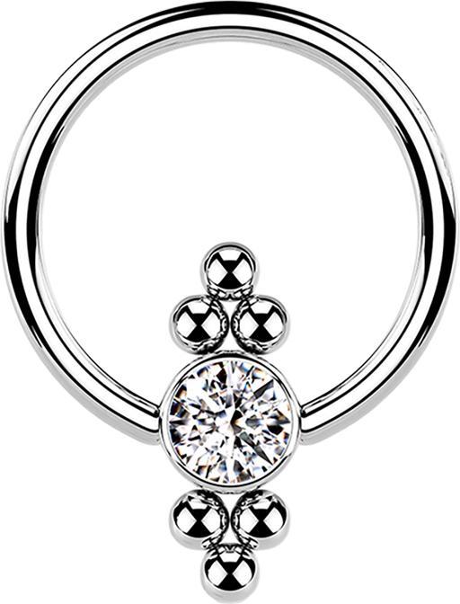 Immagine prodotto Star Piercing Anello di chiusura a sfera Disco d'argento con cristallo e palline (senza ottone, Acciaio chirurgico 316L)