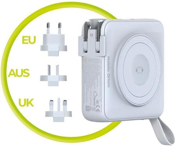 Image du produit Mobile Origin Powerbank & Travel Charger Lightning/USB-C Cable MagSafe/AW/iPhone Compatible white Powerbank -... (10000 mAh)