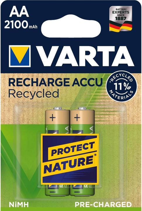 Varta Batterie AA recyclée AA 2100mAh Paquet de 2 piles AA recyclées (2 pcs, AA / LR6 / LR06 / Mignon / R6 / R14505, 2100 mAh)