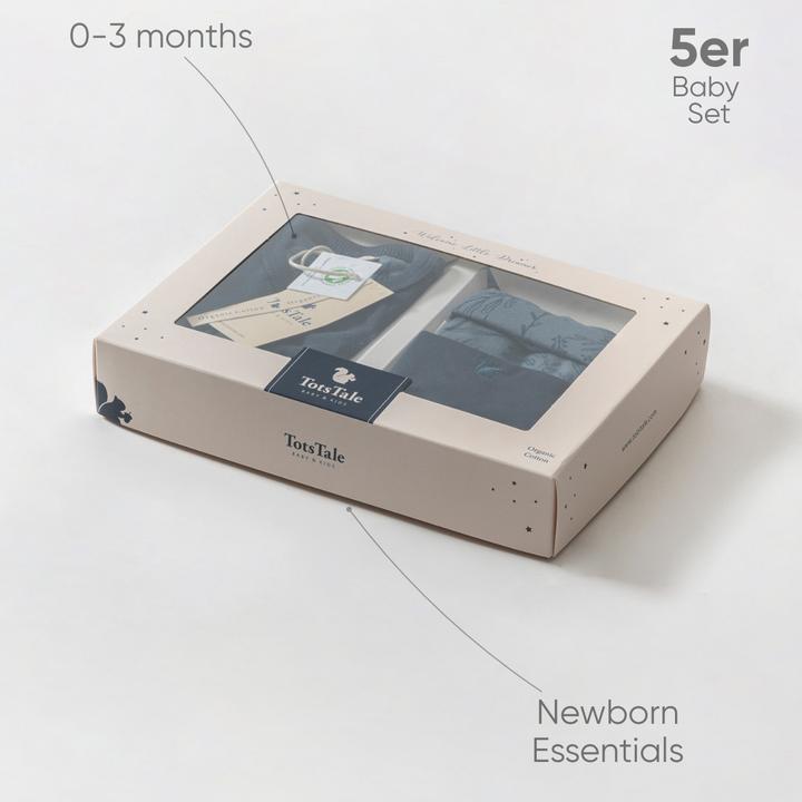 Actual product image TotsTale Premium 5-teiliges Babyset aus Bio-Baumwolle – für Neugeborene – Hose, Mütze, Body u.m. (50, 56, 62, 68)