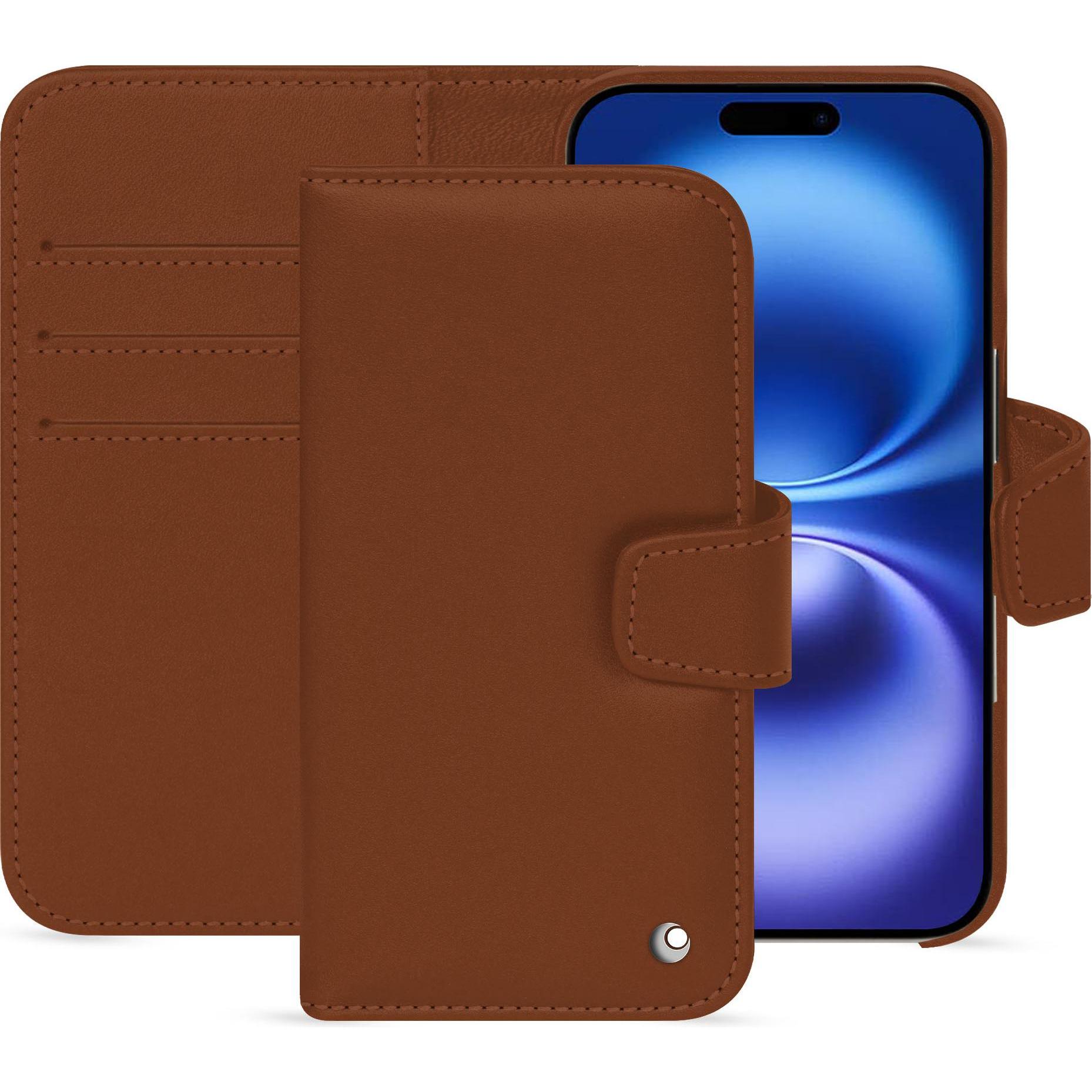 Noreve Lederschutzhülle Apple iPhone 16 (Apple iPhone 16), Smartphone Hülle, Braun