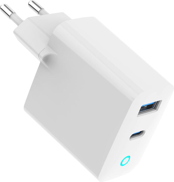 Actual product image Gembird 2-port 30W GaN USB fast charger, LED, white (30 W, 2 ports)