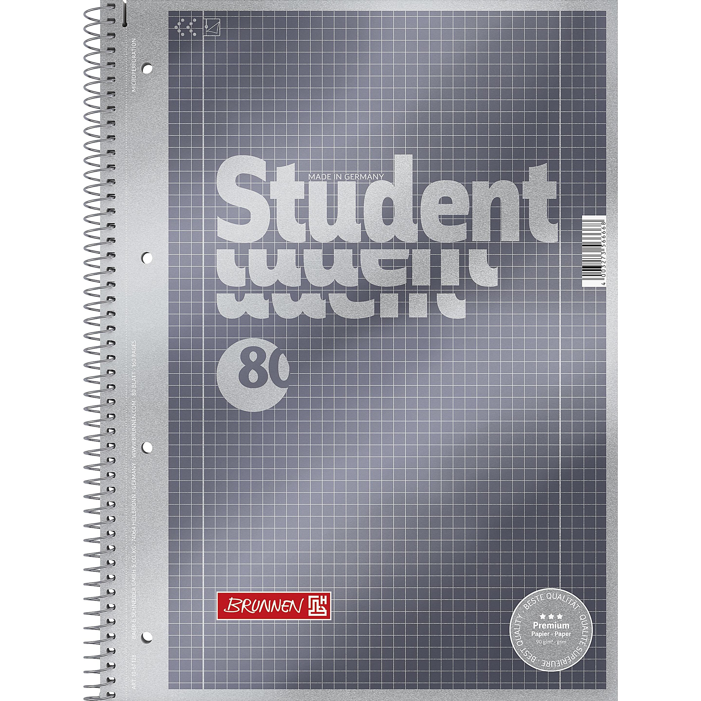 5x Brunnen, Heft + Block, Collegblock Student Premium (A4, Kariert, Weicher Einband)