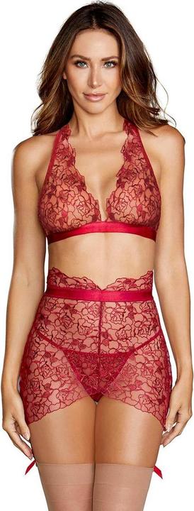 Actual product image Dreamgirl Delicate Floral Embroidery Three-Piece Set - Garnet