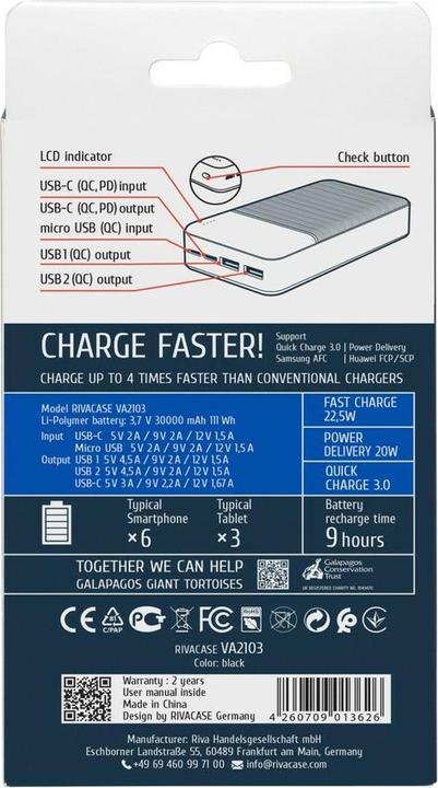 Produktbild Rivacase VA2103 (30000 mAh, 20 W, 111 Wh)
