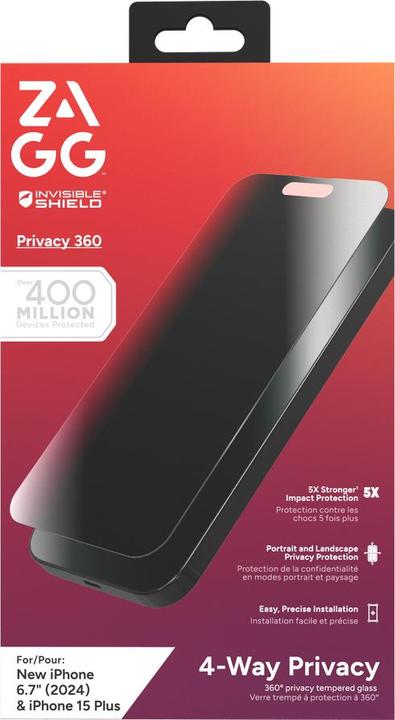 Produktbild Zagg Glass Elite Privacy 360 (1 Stück, Apple iPhone 15, Apple iPhone 16)