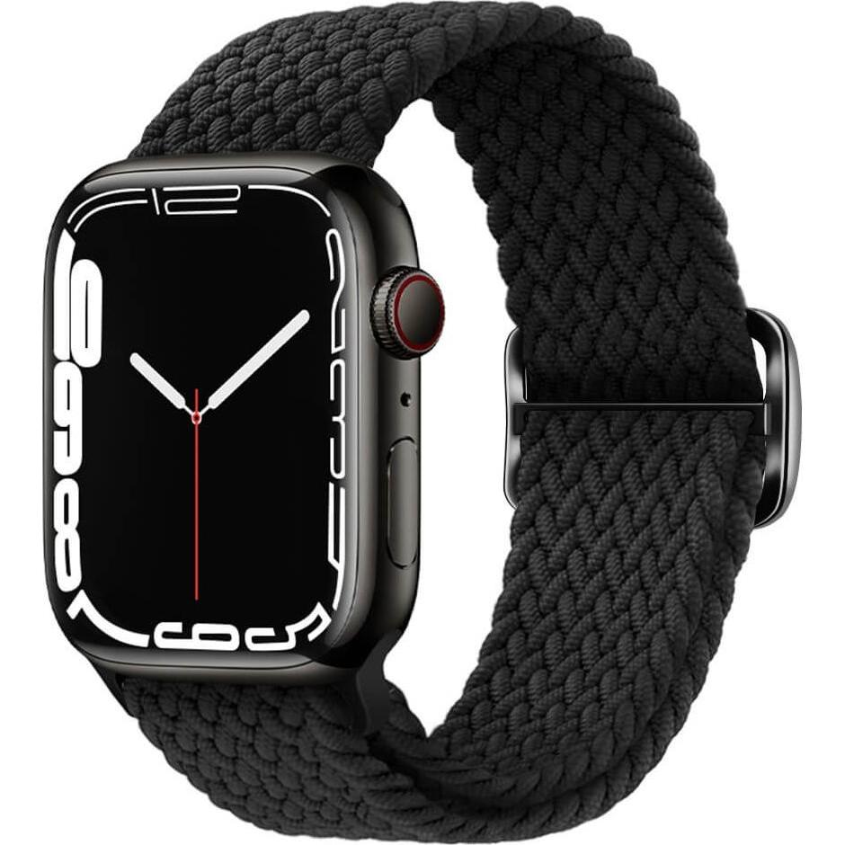 Cover-Discount Apple Watch 44/45/46/49mm - Nylon Stoff Ersatzarmband geflochten (Nylon), Uhrenarmband, Schwarz