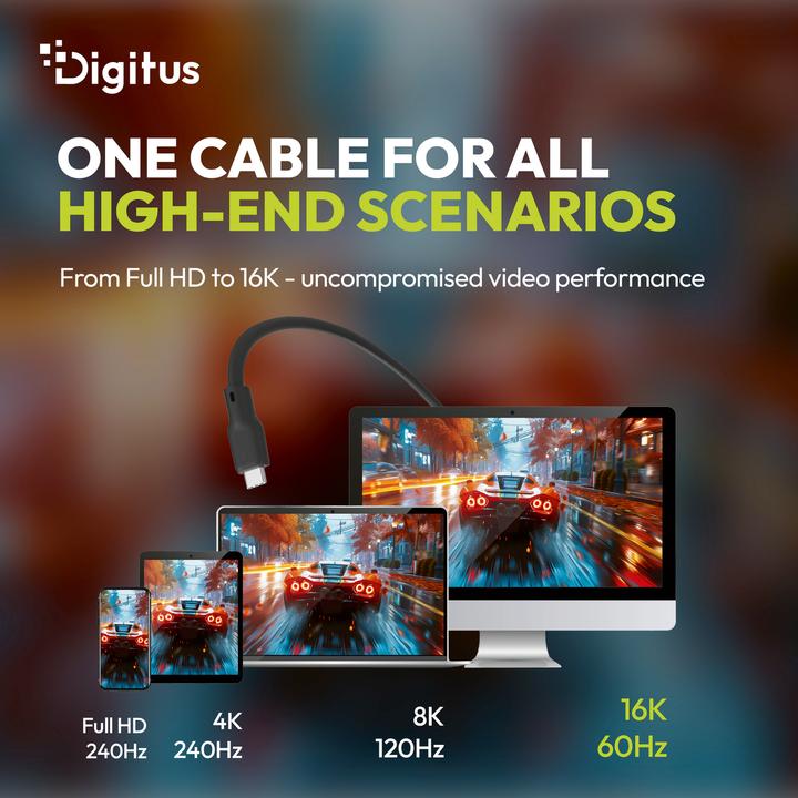 Produktbild Digitus USB Silikon Kabel, USB4 Version 2.0, USB 80Gbps, 1m, schwarz (1 m, USB 4 Version 2.0, 240 W)