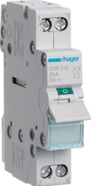 Hager SBN216. Nominale stroom: 16 A, Spoelspanning (max): 440 V. Modulehoeveelheid (max): 1 module(s).
