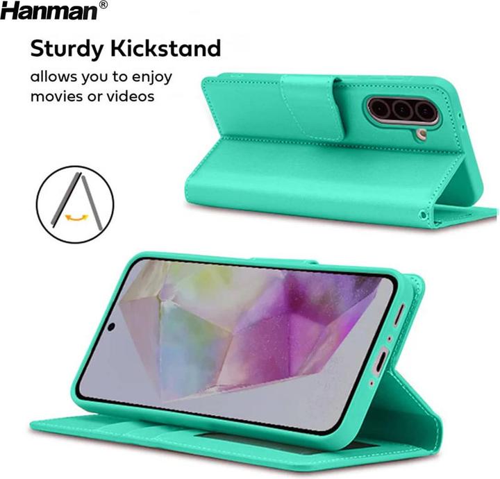 Actual product image Hanman Samsung Galaxy S25 - Mill Flip Case mit 3 Kartenfächern, Türkis (Samsung Galaxy S25)