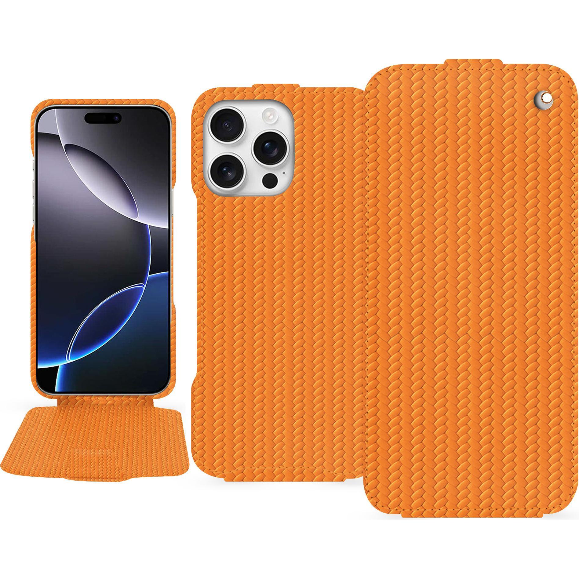 Noreve Lederschutzhülle vertikal (Apple iPhone 16 Pro Max), Smartphone Hülle, Orange