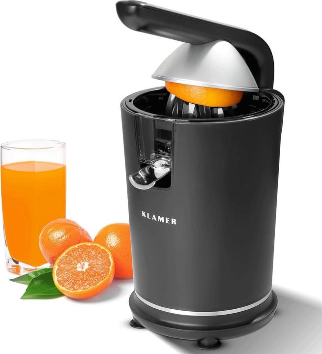 Produktbild KLAMER Saftpresse elektrisch mit zwei Presskegeln – Zitruspresse für Orangen, Zitronen, Limette…