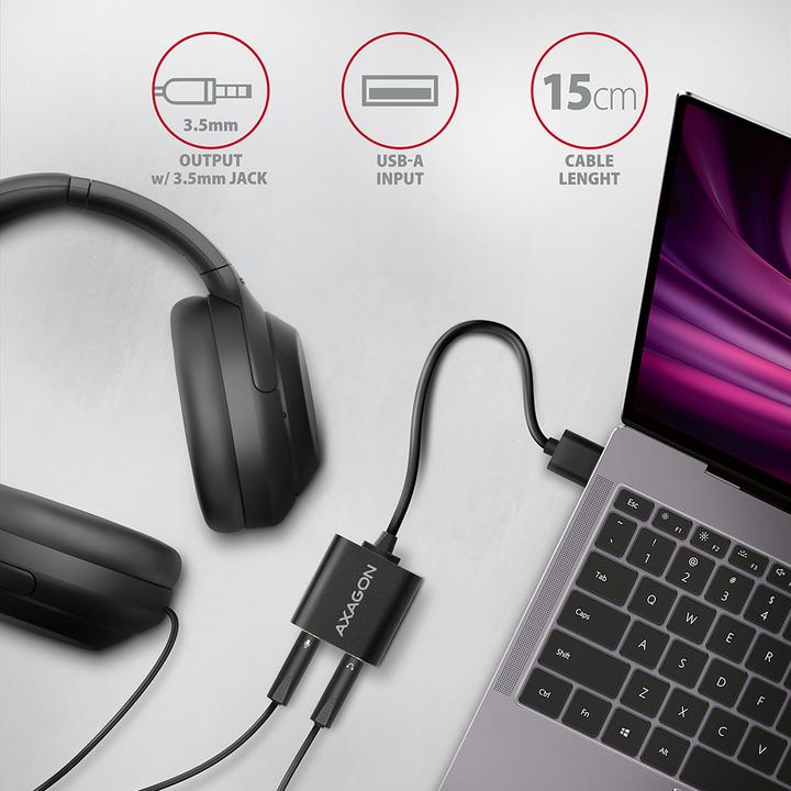Productafbeelding Axagon ADA-12 USB 2.0, Stereo Audio Mini Adapter, 15 cm kabellengte (USB, USB 2.0)