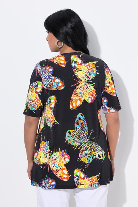 Image du produit Ulla Popken T-shirt au tombé fluide, décolleté en V et manches courtes, motif papillons (58)