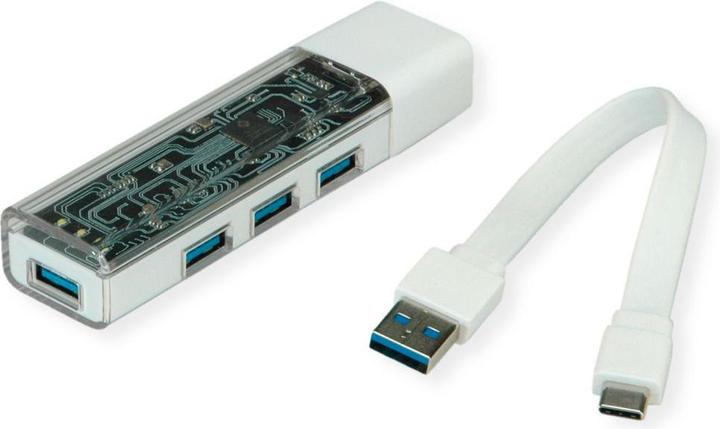 Produktbild Roline Mobiler USB 3.2 Gen 1 Hub, 4fach, Typ A+C Anschlusskabel (USB-C, 4 Ports)