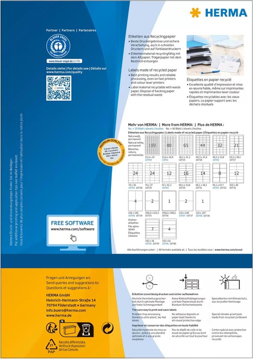 Actual product image Herma Recycling labels A4