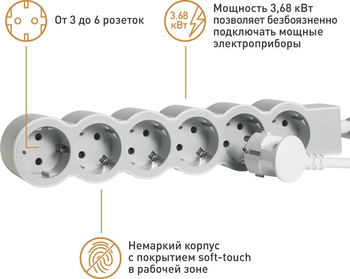 Actual product image Legrand Flat socket strip 6x socket, 1.5 metre cable white-grey 694557 (6 x, CEE 32/5, 1.50 m)