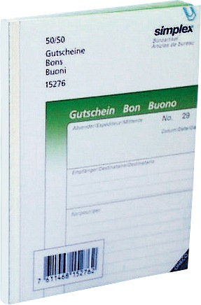 Produktbild Simplex Gutscheine 3-sprachig D/F/I (150 x)