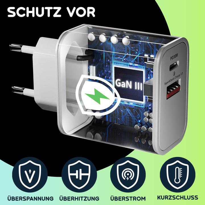 Produktbild Ideoon Dual 36Watt USB Ladegerät, 1xx USB-C und USB-A, PD- & QC-Netzteil, GaN III, weiss (36 W, 2 Ports)