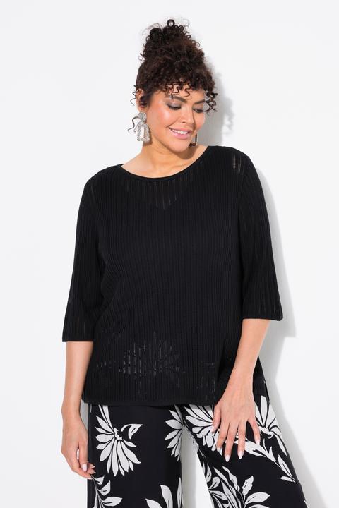 Produktbild Ulla Popken Pullover, Ajourmuster, U-Boot-Ausschnitt, Halbarm (58)