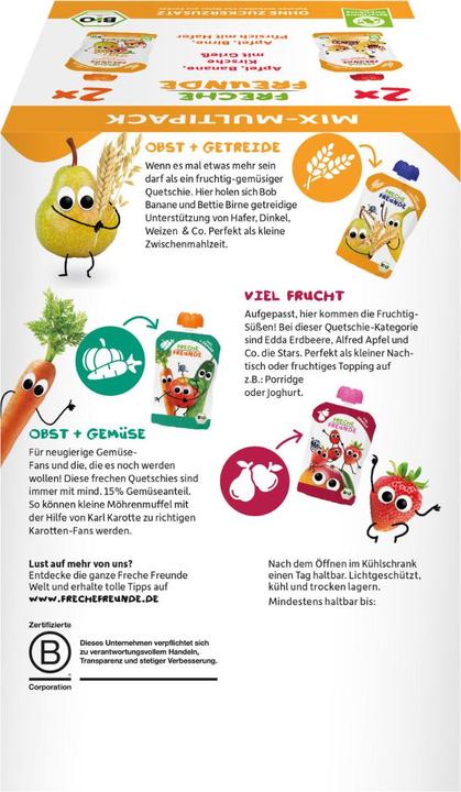 Produktbild Freche Freunde Obst Getreide-Mix BIO 4 x 100 g (400 g)