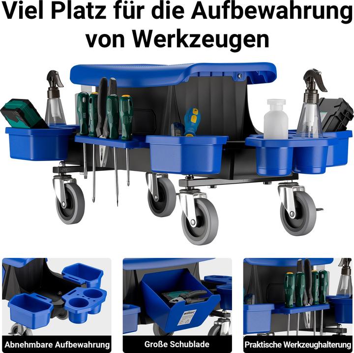 Produktbild Wiltec Rollsitz 150kg Werkstatthocker Rollhocker Werkstattstuhl Arbeitshocker