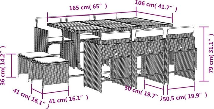 Produktbild vidaXL Garten Essgruppe (165 x 106 x 73 cm)