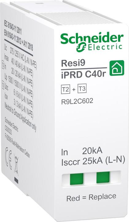 Schneider Modulo di protezione sostitutivo per scaricatore iPRD C40r 3P+N, tipo 2+3, modulo N-PE R9L2C602