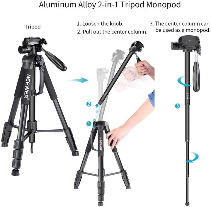 Actual product image Neewer Aluminum Alloy Camera Tripod Monopod With Pan Head (I) (Metal)