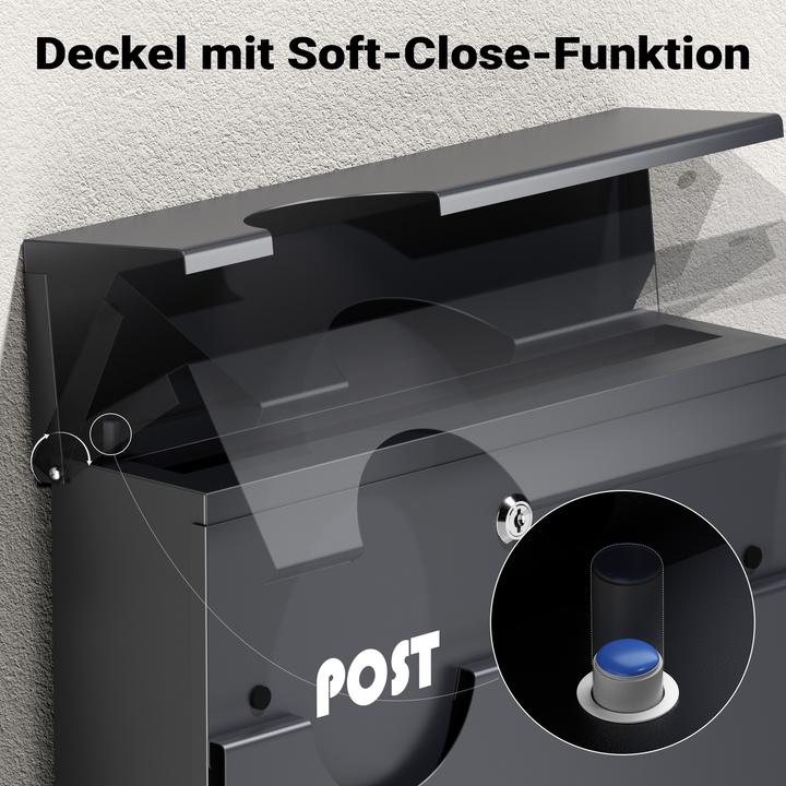 Produktbild Wiltec Briefkasten Anthrazit V62 Postkasten Stahl Zeitungsfach Wandbriefkasten