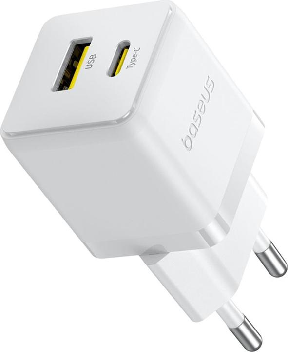 Produktbild Baseus - Wall Charger Palm (CCZC20UE) - 2in1 Fast Charger, USB, Type-C, 20W, 5V/3A - Moon White (20 W, 2 Ports)