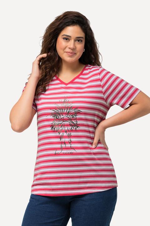Produktbild Ulla Popken T-Shirt, Ringel, Metallic-Tiermotiv, V-Ausschnitt, Halbarm (54)