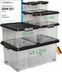 Actual product image Novatool Novaliv 7 tlg Sparset Aufbewahrungsboxen mit Deckel Anthrazit 1x45 L + 2x 15L + 2x 5L + 2x 2L Nestba