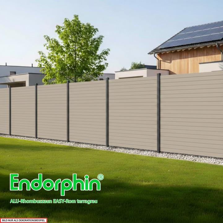 Produktbild Endorphin EASY-ROM DIY ALU-Rhombuszaun in terragrau 5 Element 180x180cm 6 anthrazit Pfosten 7x7x235 cm