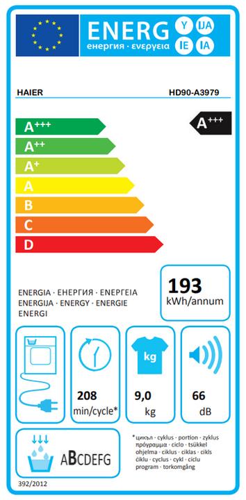 Label énergétique Haier Hd90-a3979-s (9 kg, Droite)