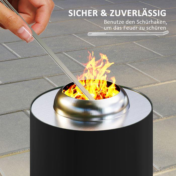 Immagine prodotto Swisshandel24 Feuerschale Ø16x25cm Edelstahl Schürhaken BBQ Camping Schwarz (16 cm)