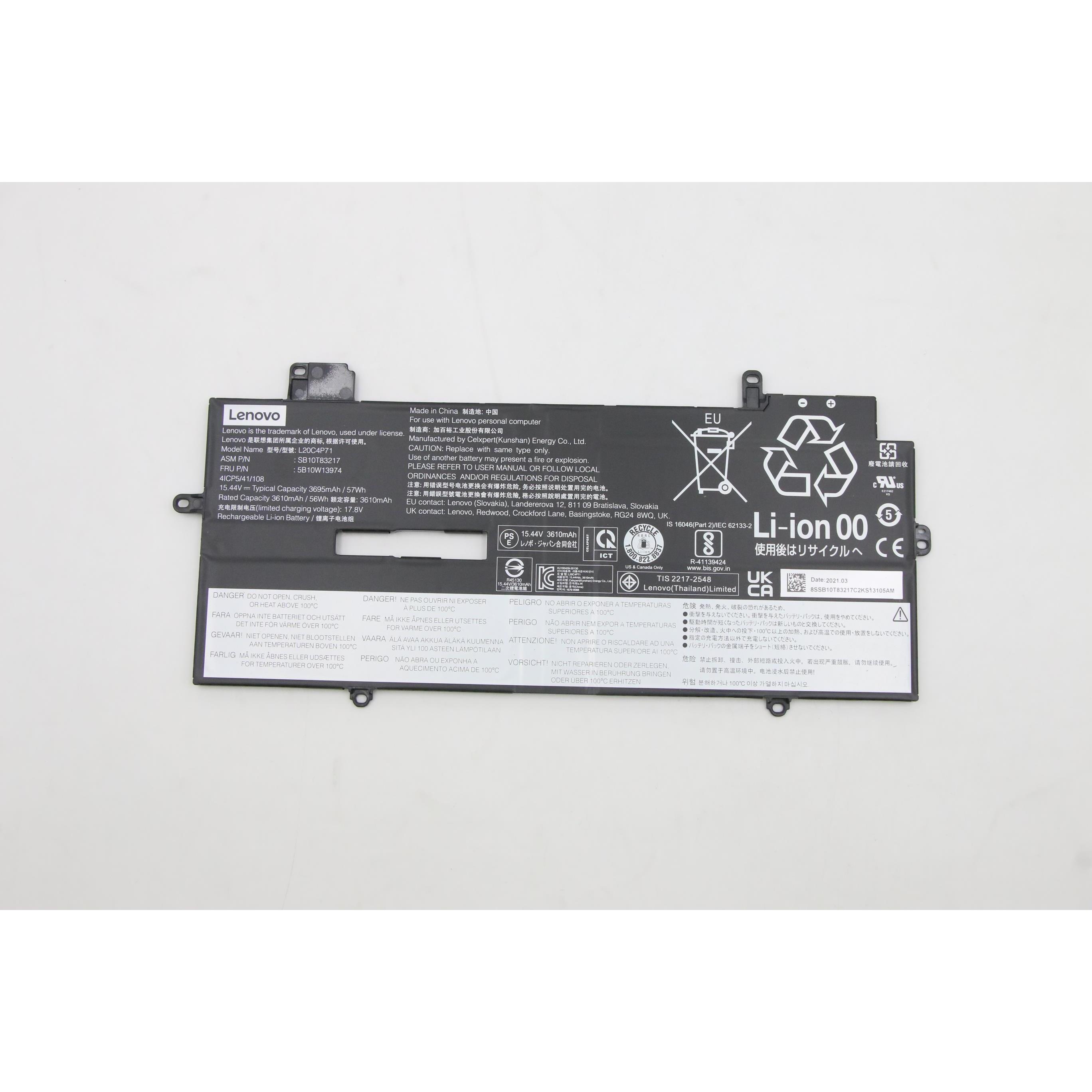 Lenovo Notebook-Akku 5B10W13974 15.44 V 3695 mAh (4 Zellen, 3695 mAh), Notebook Akku, Schwarz