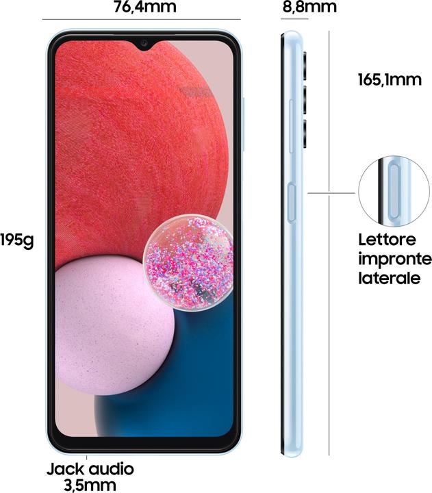 Actual product image Samsung Galaxy A13 (64 GB, Light blue, 6.60", Dual SIM, 50 Mpx, 4G)
