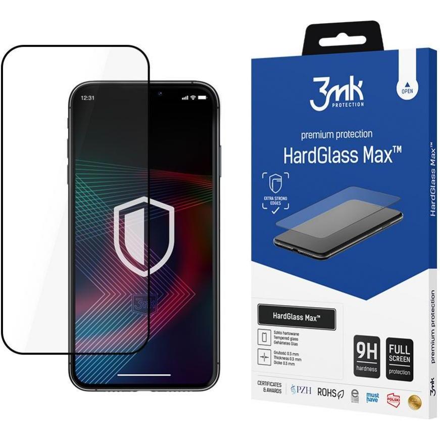 3MK Vetro di protezione LCD Hard Glass Max Apple iPhone 14 Pro Max nero (1 pz., Apple iPhone 14 Pro Max), Pellicola protettiva smartphone, Nero