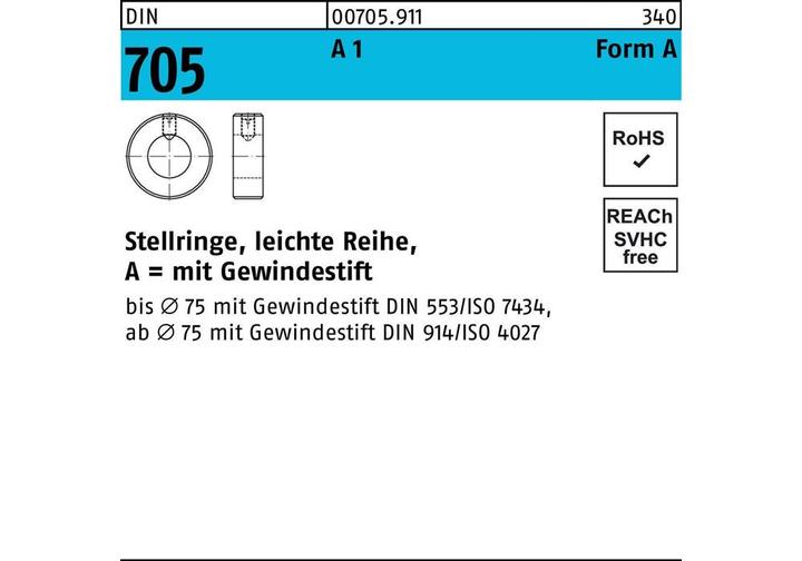 Actual product image Sandisk DIN 705 Set collars, light series, with grub screw 1.4305 A 25 stainlessi A 1 S
