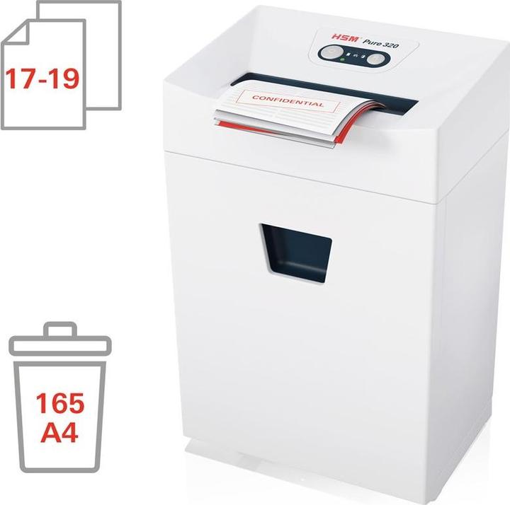 Produktbild HSM Pure 320 Aktenvernichter mit Streifenschnitt P-2 5,8 mm 19 Blatt weiss (Streifenschnitt)